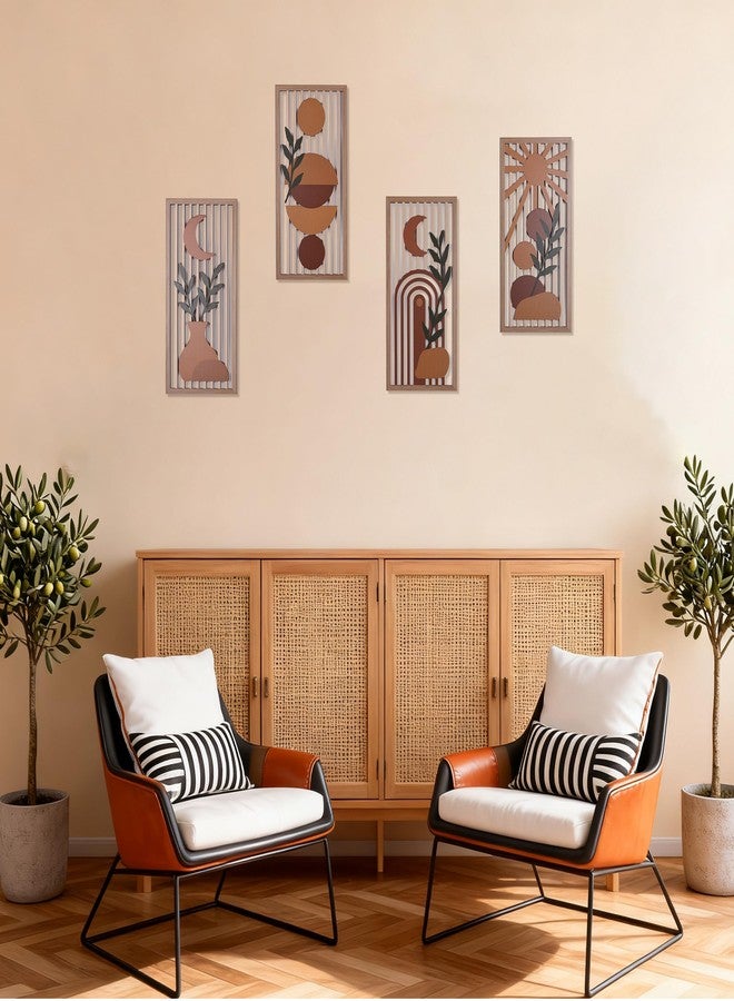 suruim Orange Boho Wall Art Set of 4, Abstract Geometric Wooden Terracotta Wall Decor, Mid-Century Modern Aesthetic Artwork with Arch, Vase & Botanical Design for Modern Home Decor for Bedroom, Office & Living Room(B) - Image 5